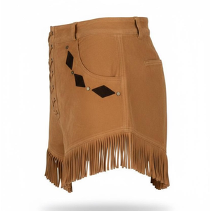 High Waist Suede <b>Shorts</b> With <b>Fringe</b> And Lace-Up Front Bohemian Style Women's <b>Shorts</b> - Product Image 2