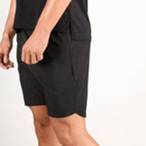 Shorts de sport noirs pour hommes à séchage rapide avec poches, taille haute, en polyester non tissé, fermeture à cordon, 160g, longueur mi-cuisse, vêtements de sport - Product Image 6