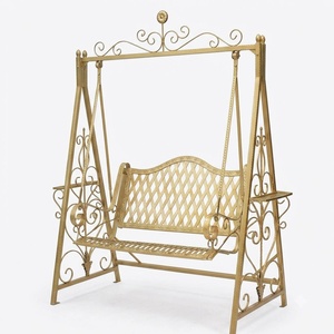 Chaise suspendue de jardin en fer forgé de style victorien pour 2 personnes, robuste, avec coussin non imperméable, en métal, pour extérieur, patio - Product Image 3