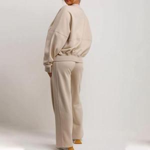 Ensemble de survêtement décontracté deux pièces pour femme : veste zippée à manches longues et pantalon large – Tenue confortable pour la détente (vente en gros) - Product Image 3