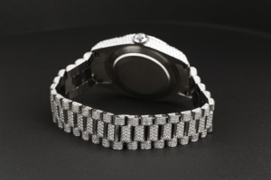 Montre de luxe pour homme en acier inoxydable avec moissanite, pavée de diamants, ton argent, fermoir déployant, bracelet de haute qualité et tendance - Product Image 6