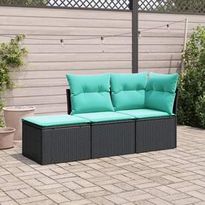 Conjunto de Sofá de Jardín de Ratán PE Negro y Azul, Acero con Recubrimiento en Polvo y Poliéster, Solución de Almacenamiento Elegante - Product Image 1