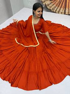 Orange Micro cotton Anarkali <b>Suit</b> With Embroidered Dupatta Floor Length Traditional Wear For <b>Women</b> India Pakistan <b>Wedding</b> - Product Image 2