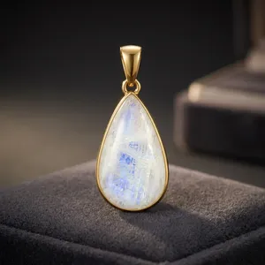 Handmade Classic Rainbow Moonstone Pendant Teardrop Cut Gold Plated Bezel <b>Charms</b> Jewelry Unique Gift for Her - Product Image 3
