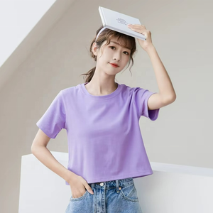 Camiseta de Verano con Logotipo Personalizado, Estilo Coreano, Corta, Informal, de Moda, de Color Sólido, de Manga Corta y Cuello Redondo para Mujer - Product Image 4