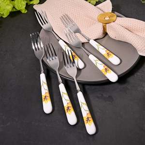 Ceramic & Steel Sunray Floral <b>Forks</b> Set of 6-for Fruit Dessert Home & Restaurant Tableware for Back to School - Product Image 6