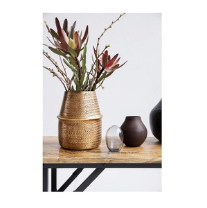 Maceta Redonda Decorativa de Metal Dorado para Hogar y Jardín, Presentación de Plantas Moderna y Ecológica - Product Image 3