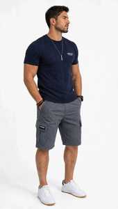 <b>Men's</b> <b>Navy</b> <b>Blue</b> Regular Fit Knitted T-<b>Shirt</b> Short Sleeve Crew Neck Solid Tee 220 Grams Blank Front - Product Image 2
