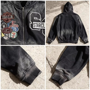 OUNA Pull personnalisé épais et oversize en coton bouclette, style streetwear vintage, délavé à l'acide, avec poche effet usé, écologique, automne - Product Image 3