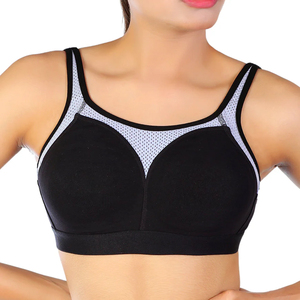 Soutien-gorge de sport noir en maille pour femme, col ras du cou, dos nageur, maintien moyen, respirant, style sans couture pour le fitness - Product Image 3