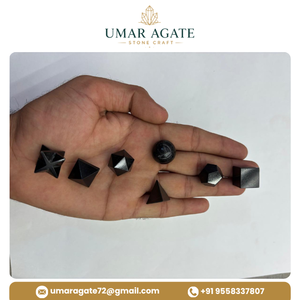 Ensemble de formes géométriques en obsidienne noire naturelle, formes de cristaux géométriques polies, gemmes de géométrie sacrée, vente en gros - Product Image 3