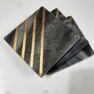 Sous-verres ronds gris marbre naturel avec encadrement en laiton Sous-verres en pierre de tasse à thé de luxe Offre Spéciale cadeaux de mariage personnalisés Sous-verres naturels - Product Image 3