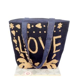Bolso Tote de Terciopelo Bohemio para Mujer, Hecho a Mano, con Rayas, para Compras, de Rajasthan - Product Image 4