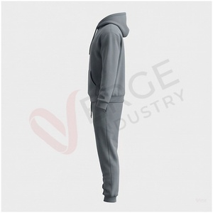 Ensemble de survêtement gris à capuche pour homme, manches longues, couleur unie, coupe décontractée, vêtements d'automne, respirant, 100% coton, jogging - Product Image 3