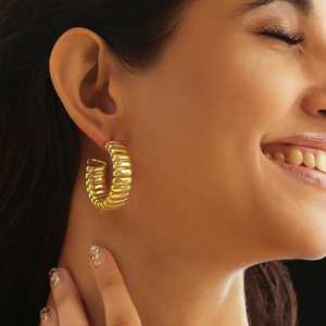 PRAO 2 <b>Fine</b> <b>Hoop</b> <b>Earrings</b> Anti-Tarnish Gold Plated Spiral Design Elegant and Luxurious Style - Product Image 5