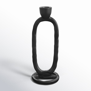 Portavelas Cónico Minimalista Negro Mate, Diseño Geométrico Ovalado Abstracto para Decoración Moderna del Hogar, Estilo Hierro Fundido de Alta Calidad - Product Image 1