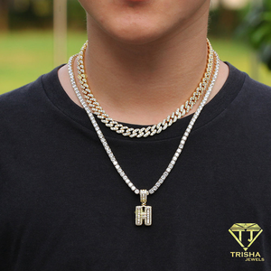 Collier pendentif Hip Hop H pour hommes, chaîne cubaine en strass, couleur or, style streetwear, bijoux tendance - Product Image 1