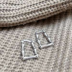 Pendientes de Aro Geométricos de Bambú para Mujer, Estilo Bohemio Étnico, Plateados y Chapados en Oro de 18K, Regalo para Fiestas, Venta al Por Mayor - Product Image 3