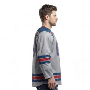 Maillot de hockey sur glace sublimé pour homme avec logo d'équipe personnalisé, col en V, manches longues - Respirant, séchage rapide, écologique - Product Image 3