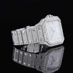 Montre de luxe pour homme sertie de diamants carrés, cadran romain multicolore, acier inoxydable, automatique, haut de gamme - Product Image 4