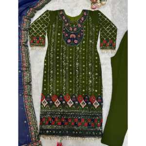 Conjunto de ropa de fiesta de diseñador para mujer Top Pant Dupatta con Moti Work - Product Image 2