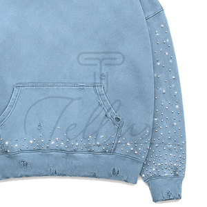 Nueva Llegada, Sudadera con Capucha para Hombre, Diseño Personalizado, con Pedrería, Estilo Desgastado, 100% Algodón, Felpa, Talla Grande, Venta al Por Mayor de Fábrica, Primavera - Product Image 5