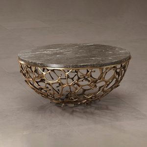 Mesa de Centro Redonda de Mármol con Base Artística de Metal Dorado, Mesa de Centro Moderna y Lujosa para Sala de Estar, Hotel o Salón - Product Image 1