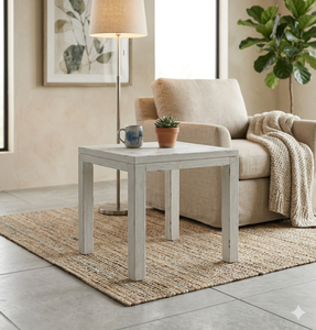 Table d'appoint carrée en teck blanc lavé, style rustique, pour extérieur, jardin, salon ou terrasse. - Product Image 5