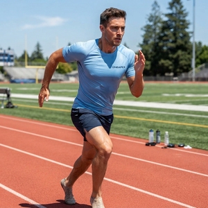 Camiseta de Compresión para Hombre, Azul Claro, Manga Corta, Deportiva, para Gimnasio, Entrenamiento, Ropa Deportiva, Logotipo Personalizado, Fitness, Running, Ejercicio - Product Image 5
