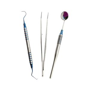 Kit de diagnóstico de examen dental, juego de herramientas dentales de acero inoxidable de 3 piezas con pinzas de sonda de espejo, Manual certificado CE - Product Image 1