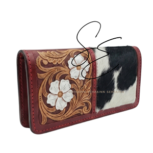 SEHRAINN Tarjetero Largo Rojo para Mujer, Estilo Bohemio, de Cuero Genuino con Pelo, Cierre Abierto, Cartera Delgada, Funda para Tarjetas, Duradero - Product Image 2