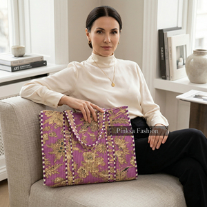 Handcrafted Jaipur Hand Block Print Quilted Cotton Tote <b>Bag</b> <b>Large</b> Capacity Floral Handbag for Women Travel <b>Beach</b> Shoulder <b>Bag</b> - Product Image 6