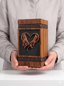 Hand Hand Heart Carved Wooden Urn for Human Pet Baby Ashes Eternal Love <b>Memorial</b> <b>Box</b> Handcrafted Solid Wood Eco-Friendly Durable - Product Image 3