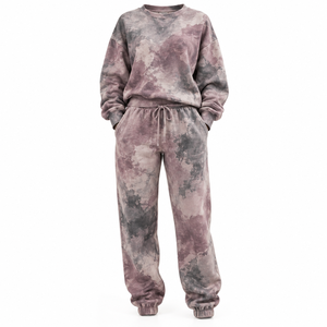 Ensemble de survêtement décontracté 2 pièces pour femme en coton uni avec dentelle, délavage acide, respirant, sweat-shirt brodé, logo personnalisé, haute qualité - Product Image 2