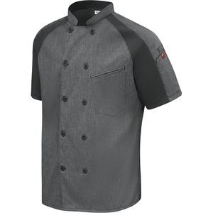 Veste de chef pour homme de haute qualité à manches courtes, double boutonnage, gris, polyester et coton, uniforme de restaurant - Product Image 2
