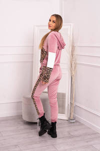 Women's <b>Pink</b> Leopard Print Velour Hooded Sweatshirt Set Full Zip Casual Autumn <b>Outfit</b> - Product Image 2