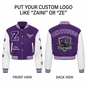 Chaqueta Varsity Corta para Mujer, Premium, 450 GSM, Mezcla de Lana, Mangas de Cuero PU, Ribete de Punto Acanalado, Logotipo Personalizado Bordado - Product Image 1