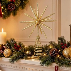 Adorno de árbol de Navidad con estrella dorada brillante y base en espiral para decoración festiva navideña - Product Image 1