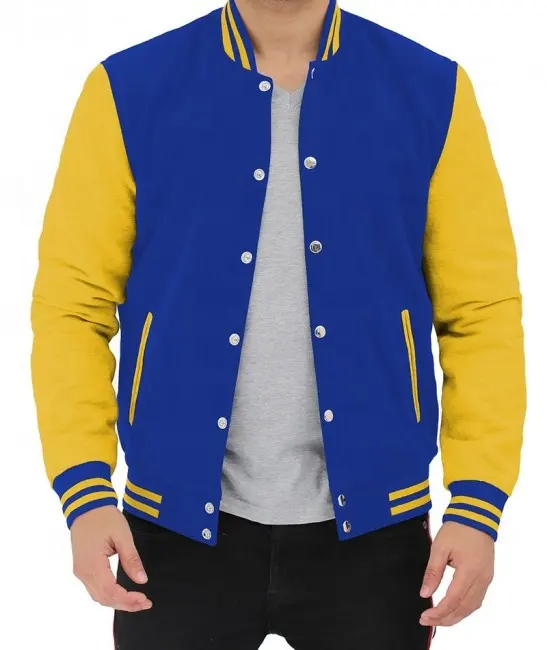 Neuzugang 2024 blaue und gelbe Jackette für Jungen / Herren individuelles Logo hochwertige Baseball / Lettermen Jackette Foe Herren / Jungen