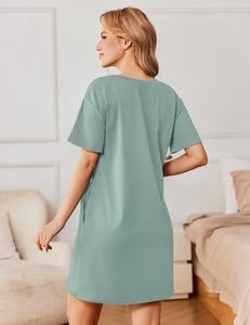 Women's Eco-Friendly <b>Organic</b> Short Sleeve Nightgown with Front Logo Quick Dry Breathable Sleepwear for Summer - Product Image 4