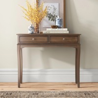 Console classique en fer miroir convertible avec 2 tiroirs de rangement, finition brun chaud, mobilier moderne pour salon, entrée, hôtel, maison