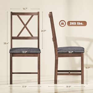 Set di 2 Sedie da Pranzo con Schienale a X, Sedute Imbottite Grigie con Gambe Rimovibili in Legno di Gomma, Seduta Imbottita per Cucina o Sala da Pranzo - Product Image 3