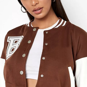 Women's Full-Sleeve Varsity <b>Jacket</b> for Winter <b>Crop</b> Design with Wool Lining and Cotton Filling Reasonably Priced OEM Serviced - Product Image 4
