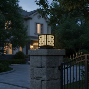 Modern Wave Pattern LED <b>Post</b> <b>Light</b> - 12-inch Outdoor Villa Column Lamp, Rust-Proof Black Powder-Coated Steel, Warm White Glow AC - Product Image 2
