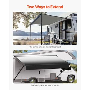 Tenda da Sole Manuale per Camper da 4,20 m, Kit Completo con Telaio Retrattile in Lega di Alluminio Nero, Tenda da Esterno per Rimorchio, Lunghezza Massima 5 m, Rivestita, Adatta alla Maggior Parte dei Camper - Product Image 2