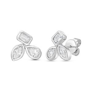 3 CT Customizable Stone <b>Emerald</b> Round Pear Mixed Cut 18K Gold Plated Drop/<b>Stud</b> Dangle Earrings - Product Image 1