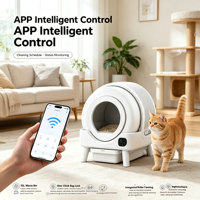 Bac à litière pour chat automatique et autonettoyant avec contrôle par application, capteurs de sécurité, système d'étanchéité aux odeurs et grande poubelle