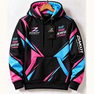 Sweat-shirt à capuche sportif personnalisé noir, rose et blanc avec motifs abstraits 3D en relief, vente en gros directe de l'industrie Ziakot - Product Image 2