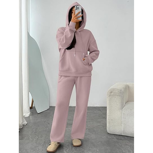 Conjunto de Sudadera Oversize Lisa para Mujer y Pantalones de Chándal de Pierna Ancha de Algodón Afelpado, Estilo Urbano, Proveedor Mayorista - Product Image 5