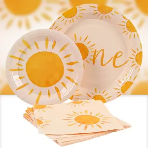 Bohemian Sun Party Disposable Tableware Boho Birthday Party Decorations Kids Baby Shower Sunshine One Year 1st Birthday Supplies